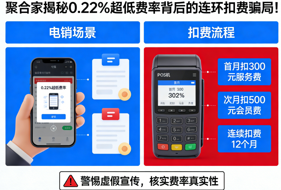 警惕电销POS机陷阱：聚合家揭秘0.22%超低费率背后的连环扣费骗局！